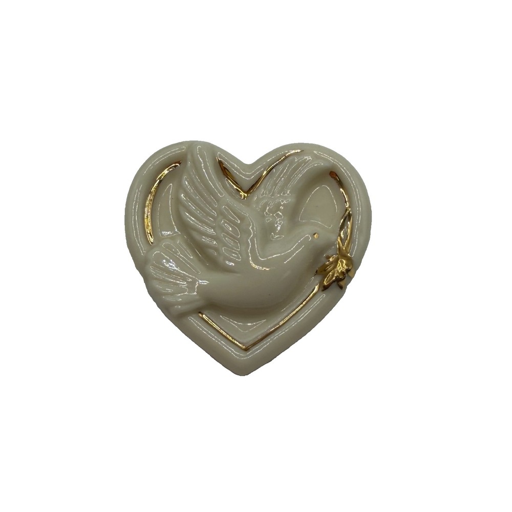 SIGNED LENOX 24k Gold on Fine China HEART DOVE of PEACE Pin Brooch